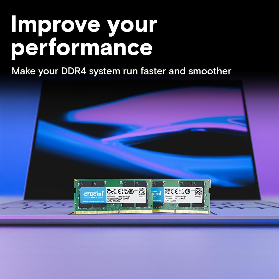 32GB DDR4 RAM Kit (2X16Gb), 3200Mhz (PC4-25600) CL22 Laptop Memory, SODIMM 260-Pin, Downclockable to 2933/2666Mhz, Compatible with 13Th Gen Intel Core and AMD Ryzen 7000 - CT2K16G4SFRA32A