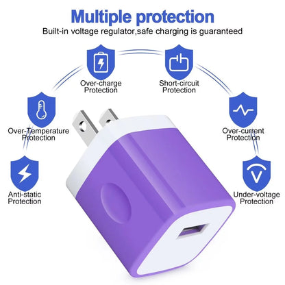 Charging Block,Type C Charger Block Fast Charging  2PCS Dual Port Charger Block with 4PCS Type C Charging Cables 6Ft USB C Cables Wall Charger Block Plug Android Charger Phone Cords Type C